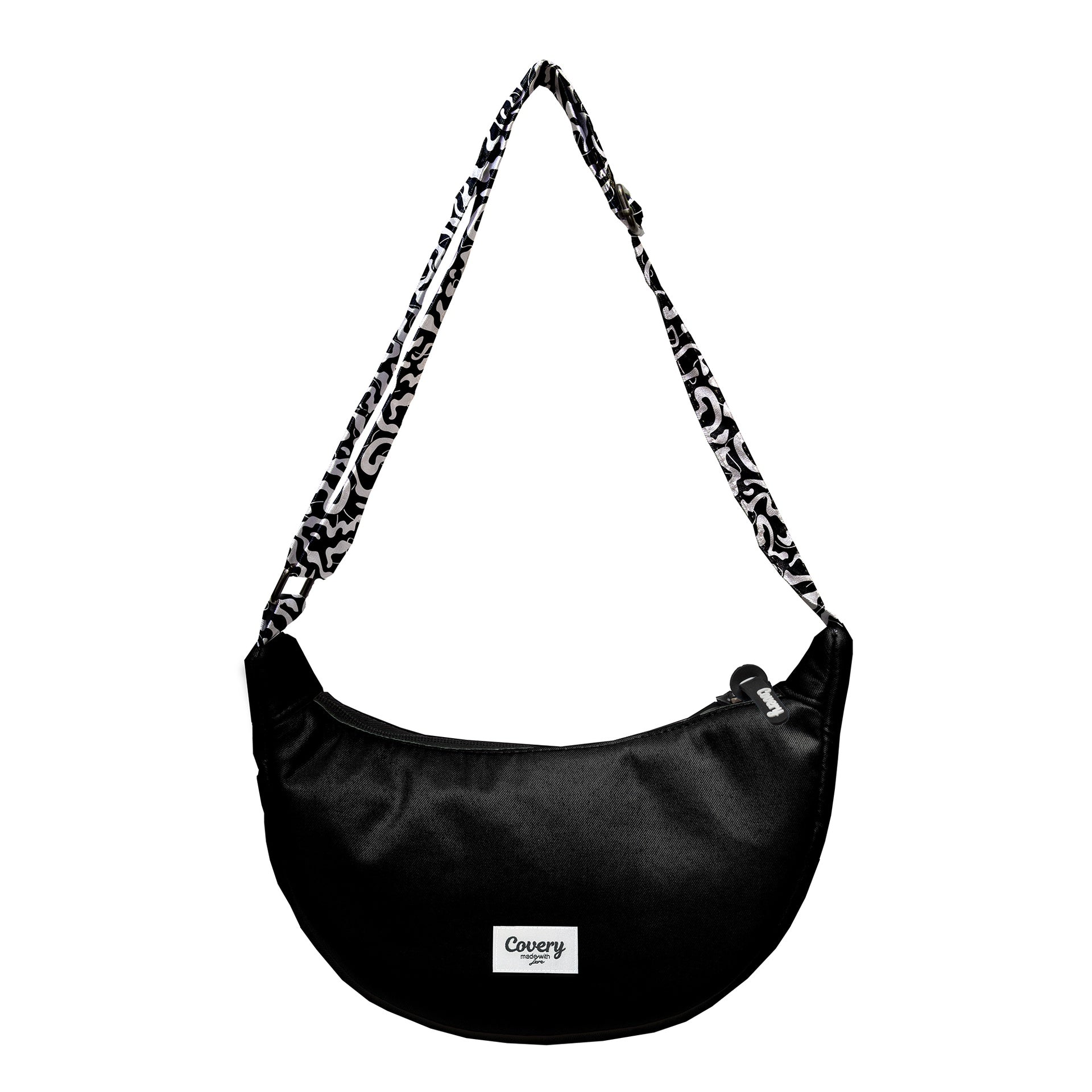 Black Waist Bag Hand Printed