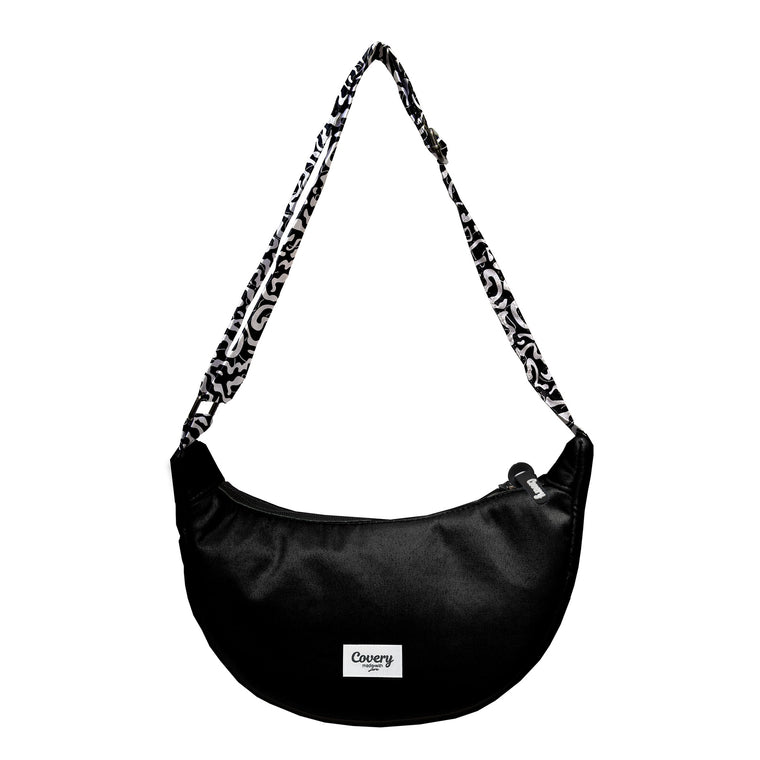 Black Waist Bag Hand Printed