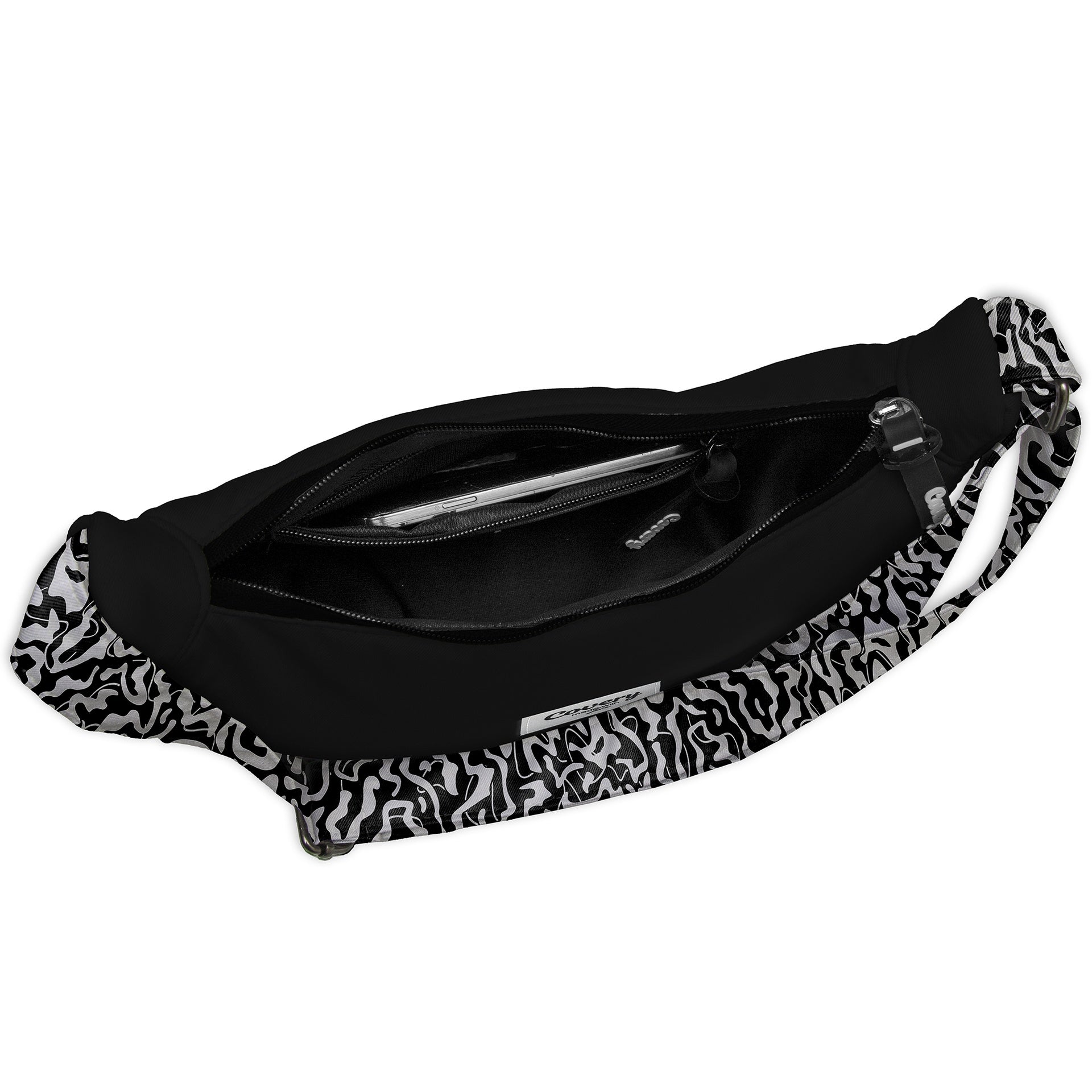 Black Waist Bag Hand Printed
